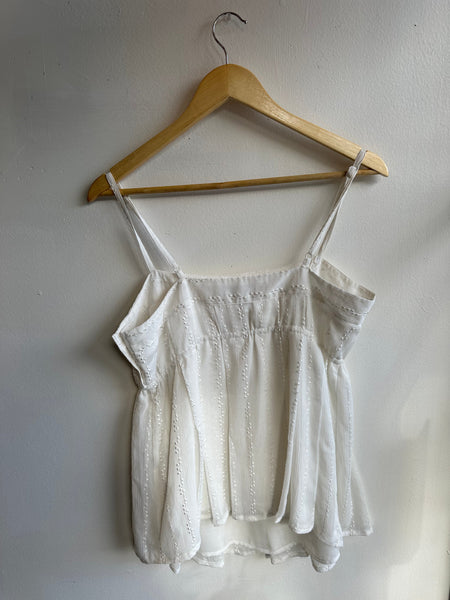 Embroidered White Boho Baby Doll Tank Top | Size Large