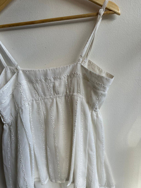 Embroidered White Boho Baby Doll Tank Top | Size Large