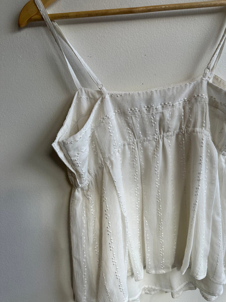 Embroidered White Boho Baby Doll Tank Top | Size Large