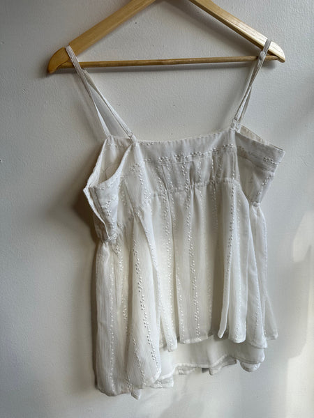 Embroidered White Boho Baby Doll Tank Top | Size Large