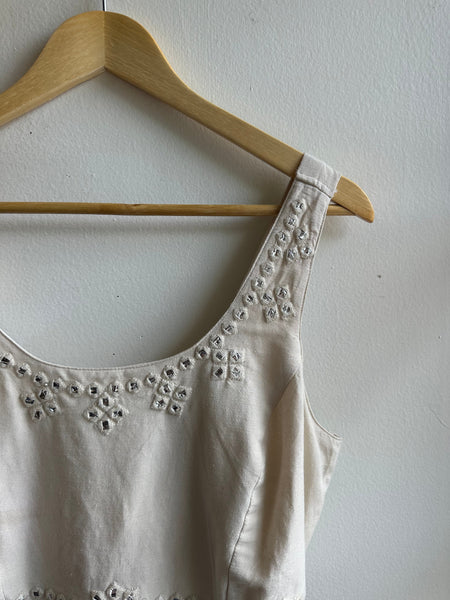 Embellished Beige Cropped Tank Top | Size Large