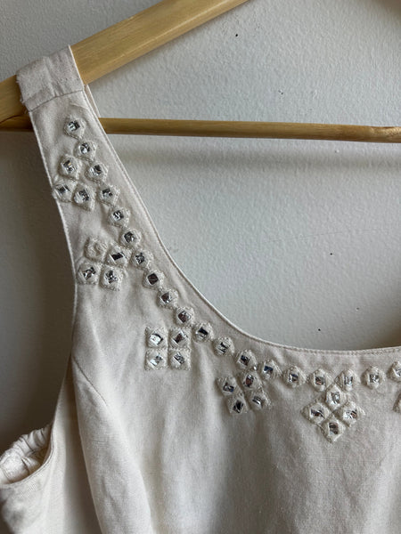 Embellished Beige Cropped Tank Top | Size Large