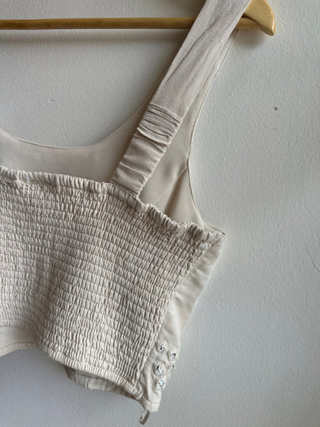 Embellished Beige Cropped Tank Top | Size Large