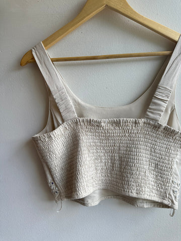 Embellished Beige Cropped Tank Top | Size Large