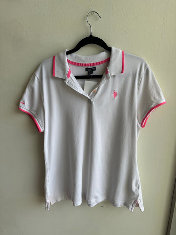 Vintage 2000s Ralph Lauren White + Pink Polo Shirt | Size XL