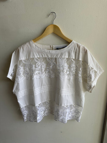 Vintage Jackie K White Lace + Cotton T-Shirt | Size Medium | Made in Canada
