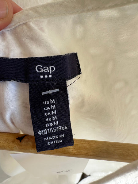 GAP White Cotton Eyelet T-Shirt Top | Size Medium