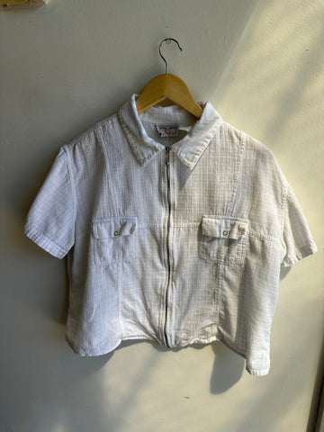 Vintage Cotton Ginny Zip Up White T-Shirt | Size XL