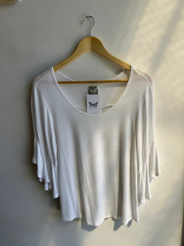 Vocal Boho Flowy White Bell Sleeve Top | Size Medium