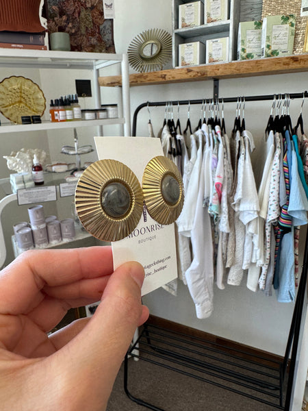 Vintage Chunky Gold Tone Sunburst Earrings