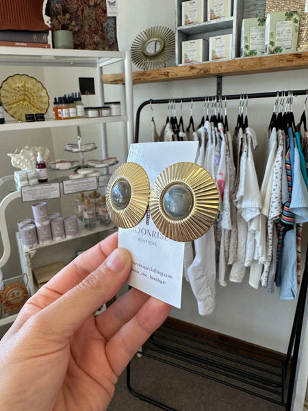 Vintage Chunky Gold Tone Sunburst Earrings