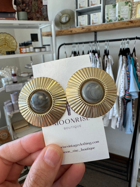 Vintage Chunky Gold Tone Sunburst Earrings