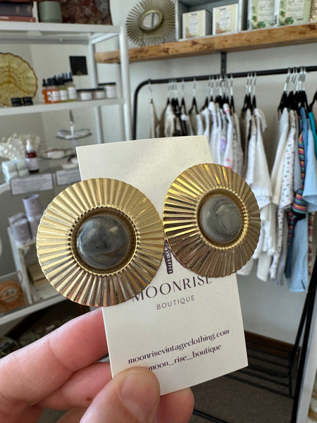 Vintage Chunky Gold Tone Sunburst Earrings