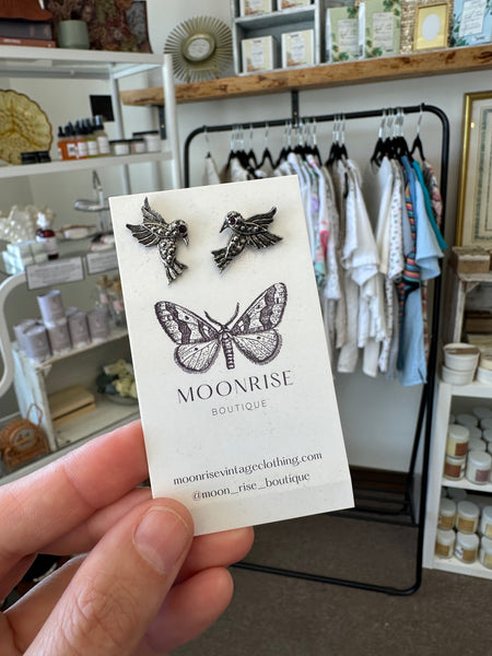 Vintage 90s Hummingbird Earrings With Amethyst Gemstone