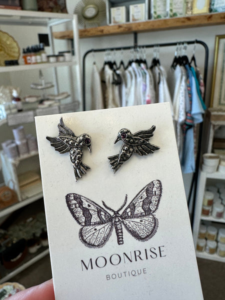 Vintage 90s Hummingbird Earrings With Amethyst Gemstone