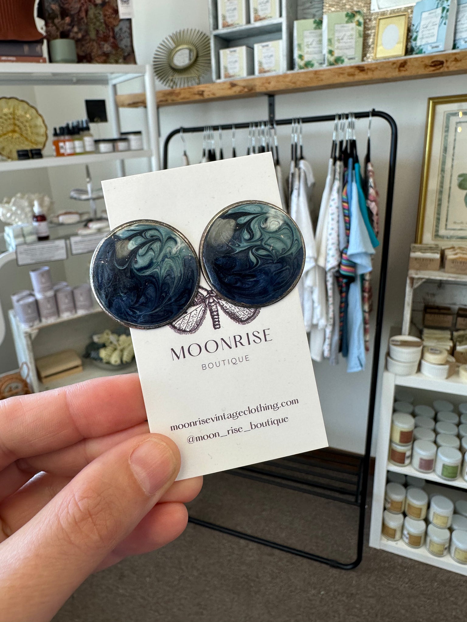 Vintage 80s Swirling Blue Statement Earrings