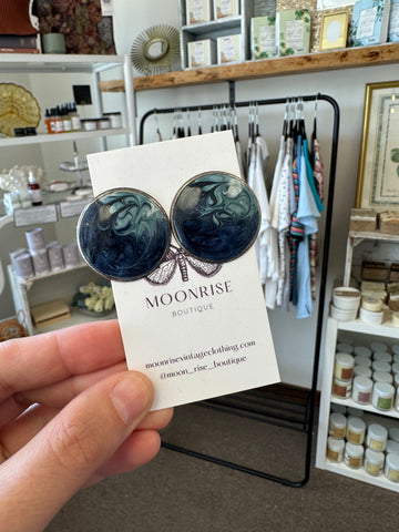 Vintage 80s Swirling Blue Statement Earrings