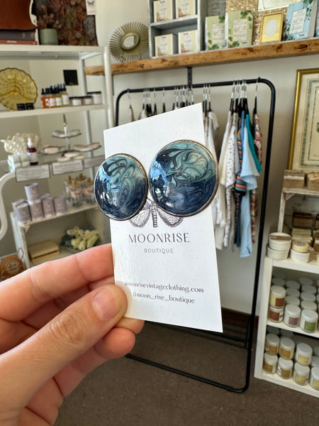 Vintage 80s Swirling Blue Statement Earrings