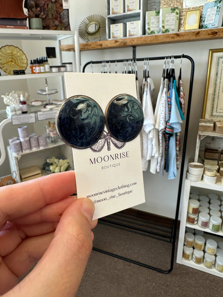 Vintage 80s Swirling Blue Statement Earrings