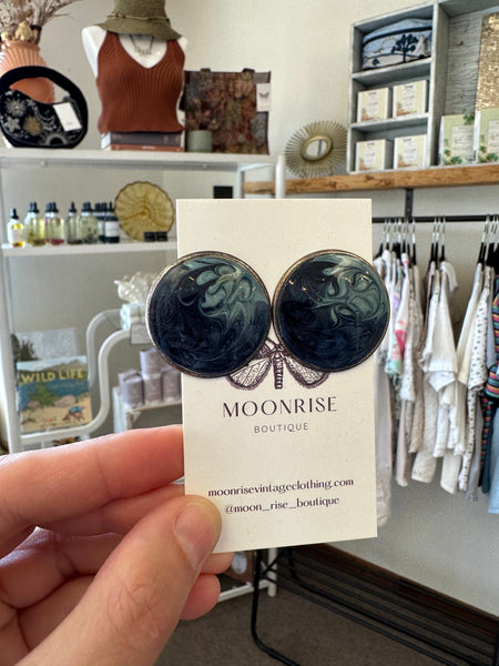 Vintage 80s Swirling Blue Statement Earrings