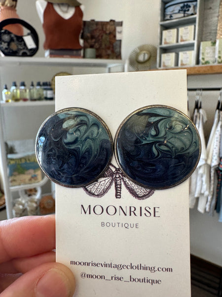 Vintage 80s Swirling Blue Statement Earrings