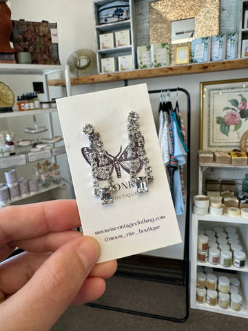 Vintage Silver Crystal Statement Earrings