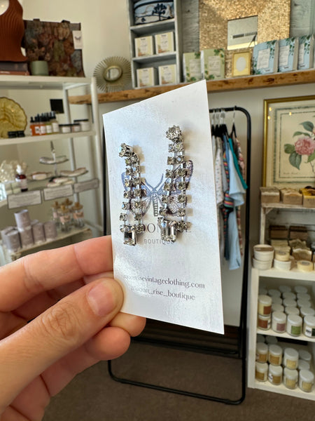 Vintage Silver Crystal Statement Earrings