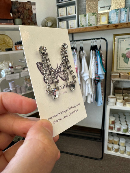 Vintage Silver Crystal Statement Earrings