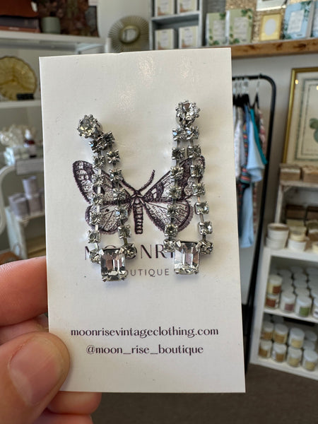 Vintage Silver Crystal Statement Earrings