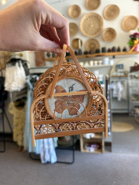 Vintage Rattan Butterfly Coaster Set