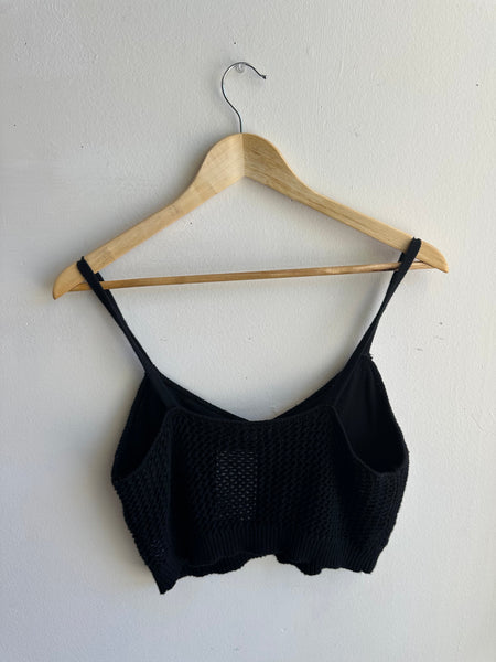 American Eagle Cropped Knit Tank Top | Black | Size Medium