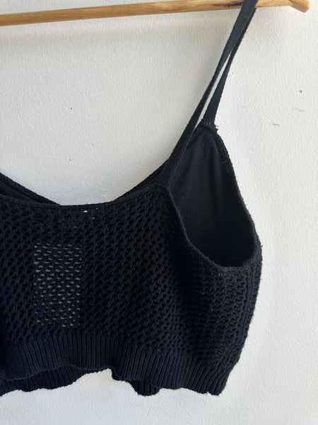 American Eagle Cropped Knit Tank Top | Black | Size Medium