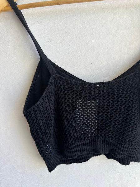 American Eagle Cropped Knit Tank Top | Black | Size Medium