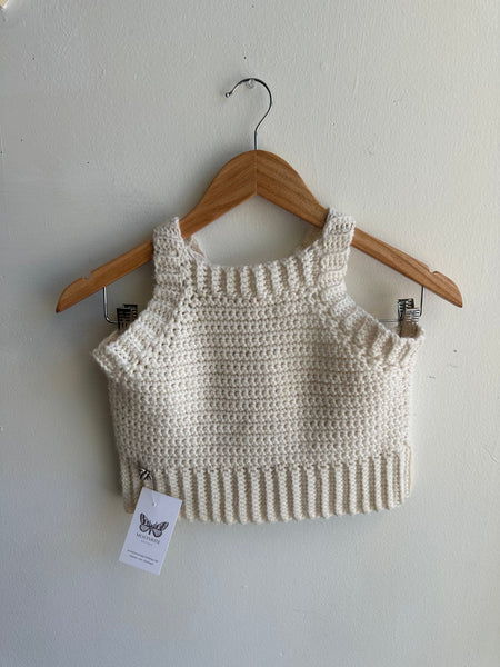 Jenny Bee Handmade Cropped Knit Halter Top | Cream | Size Medium