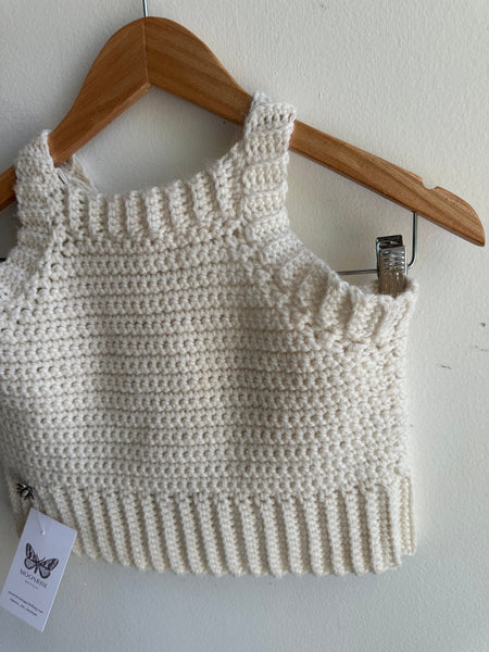 Jenny Bee Handmade Cropped Knit Halter Top | Cream | Size Medium