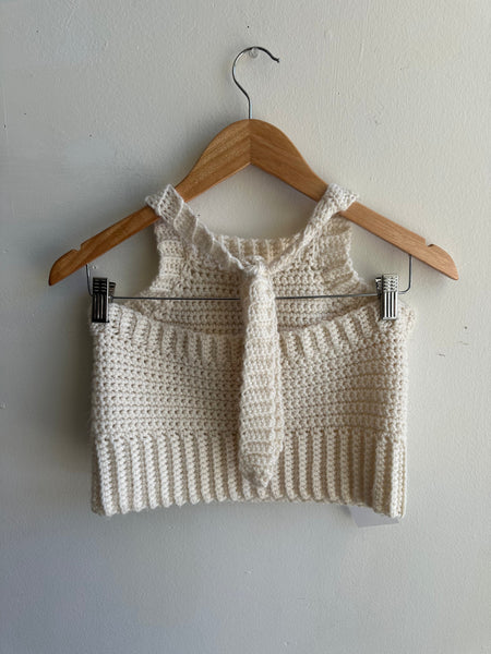 Jenny Bee Handmade Cropped Knit Halter Top | Cream | Size Medium