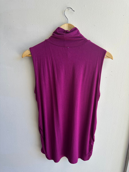 Cowl Neck Sleeveless Top | Size Large| Berry
