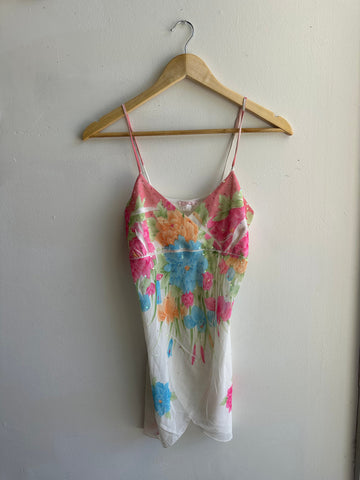 Vintage Y2K Sequin Sheer Floral Tank Top | Size Medium