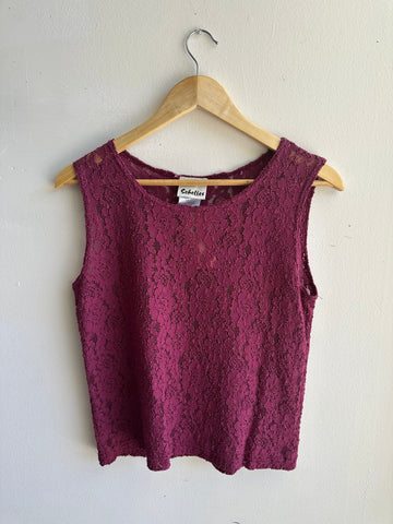 Vintage Schelles Lace Tank Top | Size Medium | Berry | Made in Canada