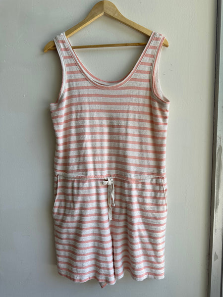 Terry Cloth Pink Striped Romper | Size Large