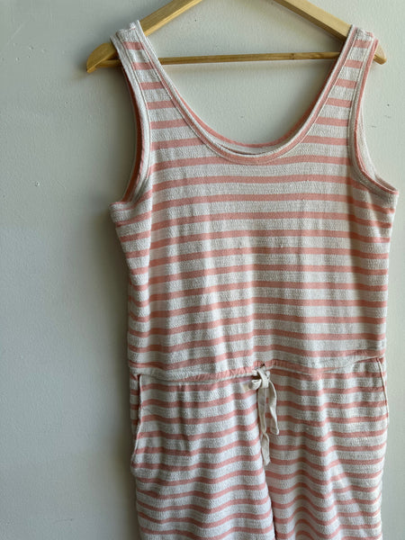 Terry Cloth Pink Striped Romper | Size Large