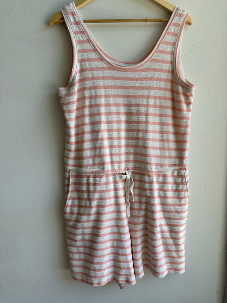 Terry Cloth Pink Striped Romper | Size Large