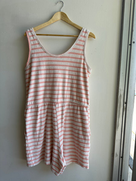 Terry Cloth Pink Striped Romper | Size Large