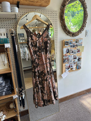 Vintage Paradise NY Cotton Brown Floral Midi Dress | Size Small