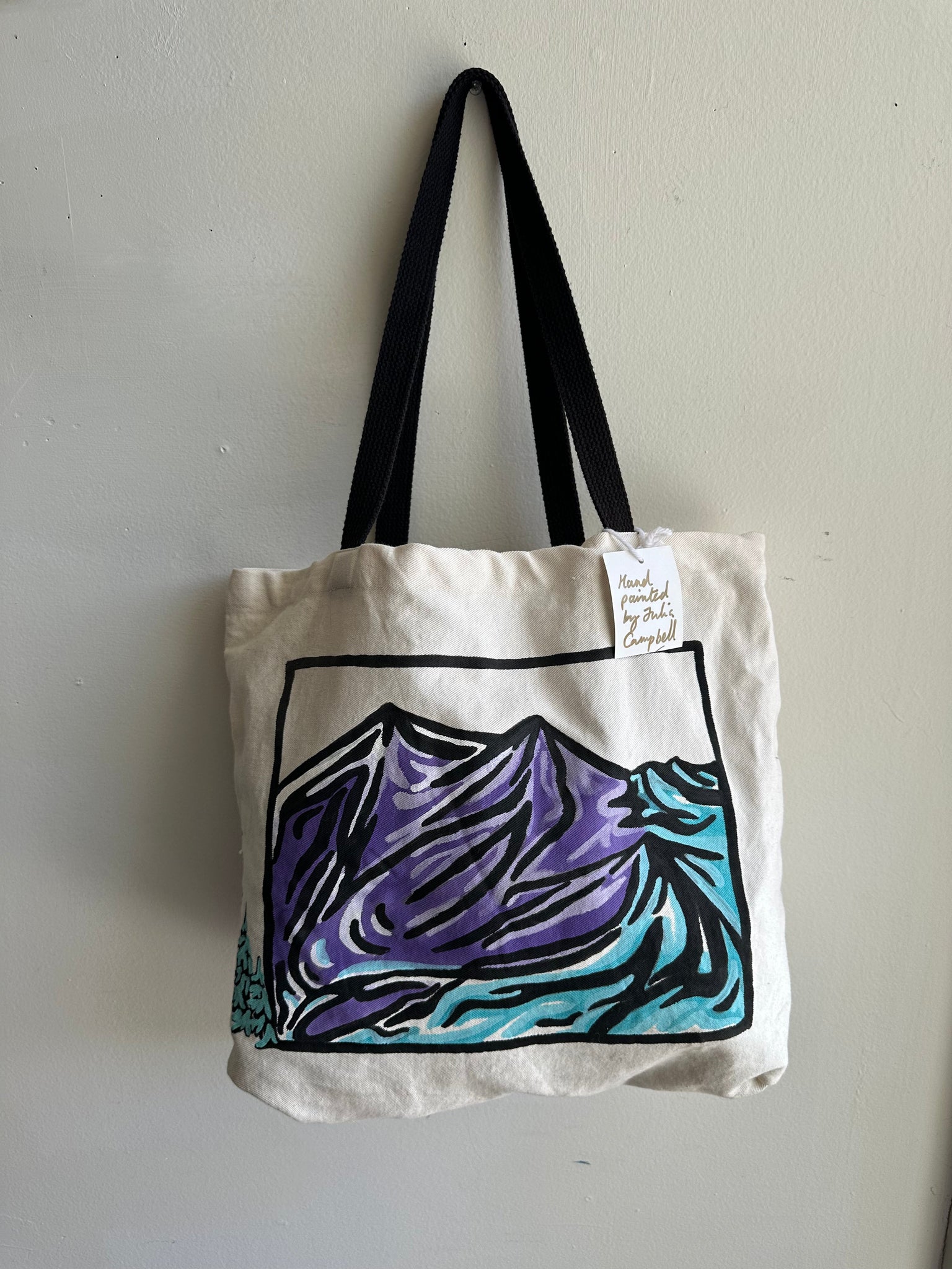 Mother Snake x Julia Campbell Handpainted Mountain Tote Bag | Purple/Blue