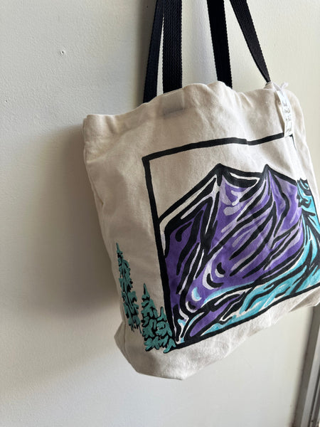 Mother Snake x Julia Campbell Handpainted Mountain Tote Bag | Purple/Blue