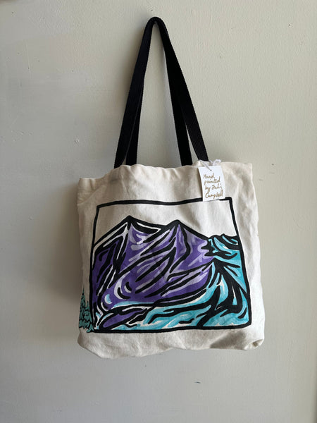 Mother Snake x Julia Campbell Handpainted Mountain Tote Bag | Purple/Blue