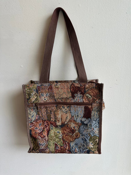 Vintage Kitty Cat Tapestry Zippered Tote Bag