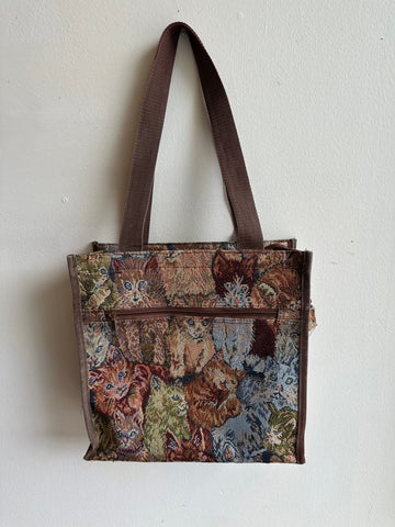 Vintage Kitty Cat Tapestry Zippered Tote Bag