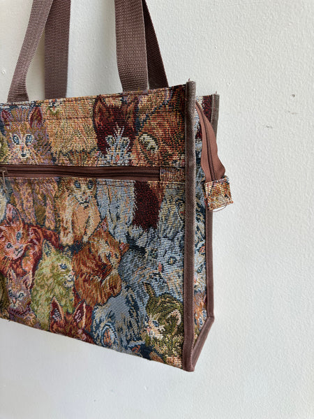 Vintage Kitty Cat Tapestry Zippered Tote Bag